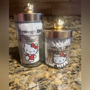 Creme Shop Hello Kitty Chic Reusable Jar Set with Cotton Pads & Swabs-Matte Gold